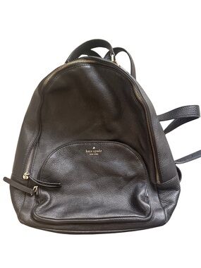 kate spade black leather pebbled backpack with gold hardware